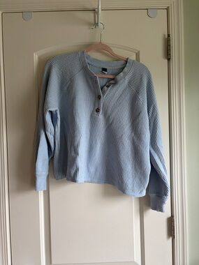 Old Navy Light Blue Waffle Knit Henley Sweater